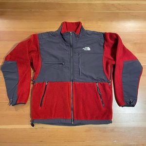 Vintage Y2K The North Face Denali Fleece Jacket Red Burnt Orange and Gray Small
